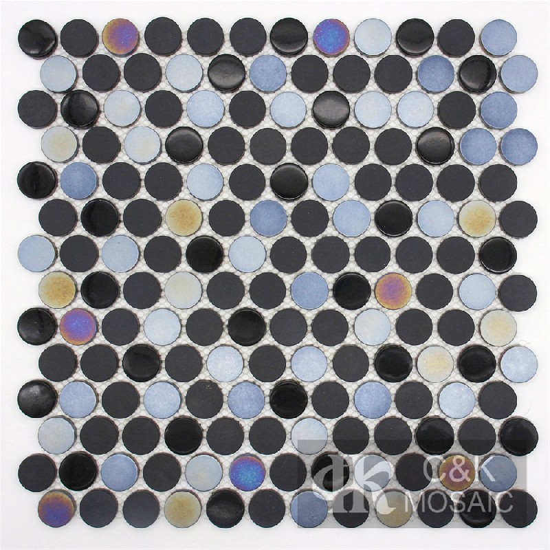 Fashion Style Black Mixed Round Glass Mosaic Tiles for Backsplash MSRW8022