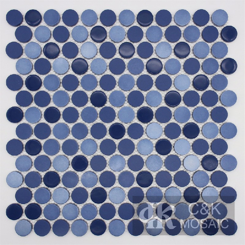 Fashion Style Blue Mixed Round Glass Mosaic Tiles for Bathroom MSRW7010