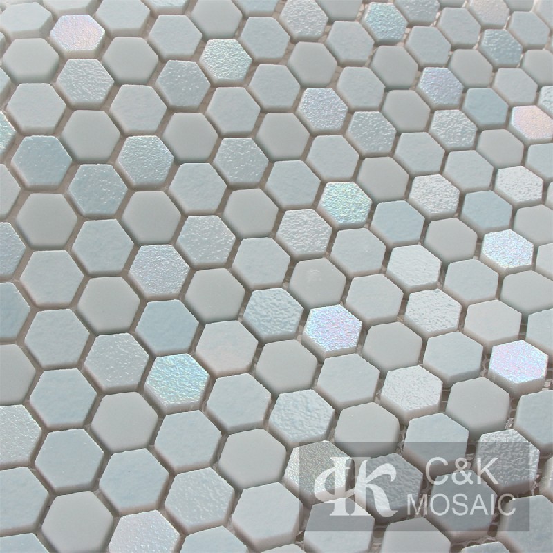 Fashion Blue Hexagon Glass Recycled Glass Mosaic For Bathroom MNHW7009