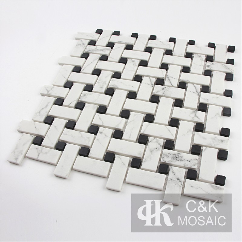 Fashion White Square And Retangle Glass Inkjet Printing Mosaic For Kitchen MSBQ1052D