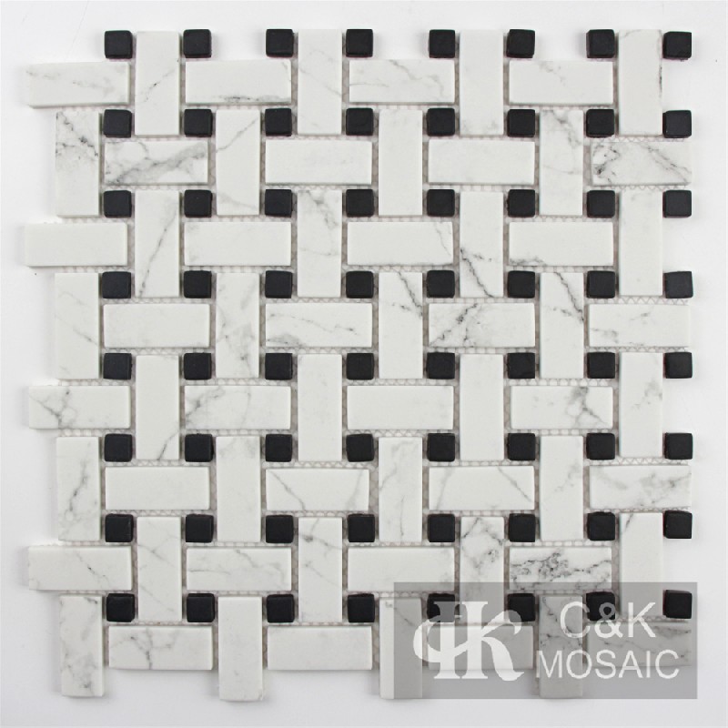 Fashion White Square And Retangle Glass Inkjet Printing Mosaic For Kitchen MSBQ1052D