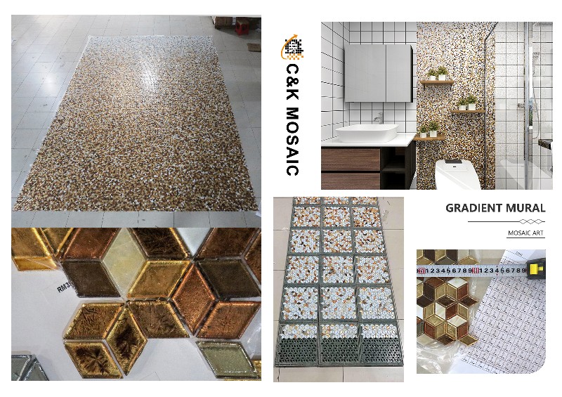 Unique Golden Diamond Glass Mosaic Tiles for Bar Wall Gradation CK0006