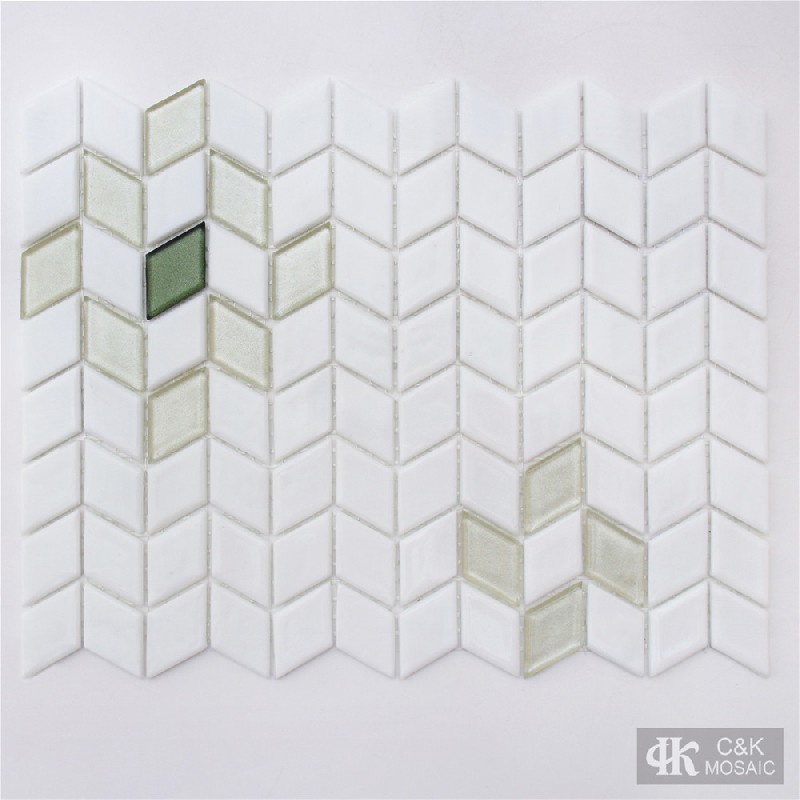 Unique Green and White Diamond Glass Mosaic Tiles for Wall and Floor Pattern MP030