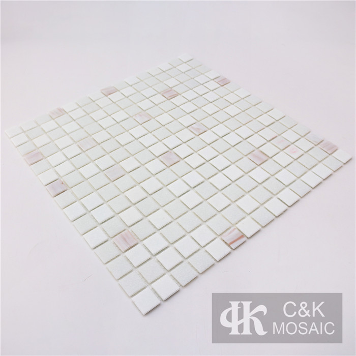 Modern  White Square Hot Melting Glass Mosaic Tile for Wall and Floor MASM1007