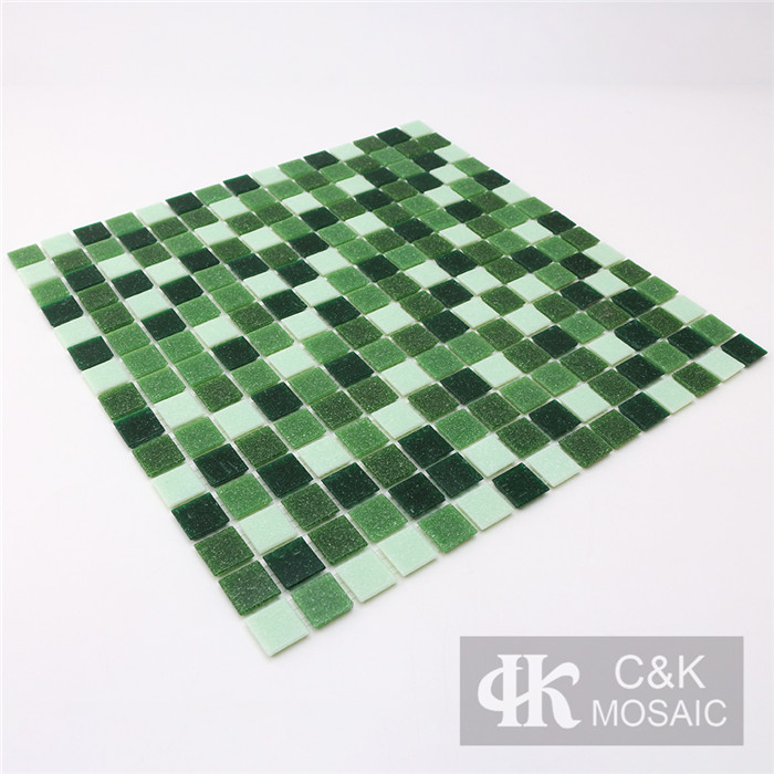 Modern Green Mixed Square Hot Melting Glass Mosaic Tile for Wall and Floor MASM6003