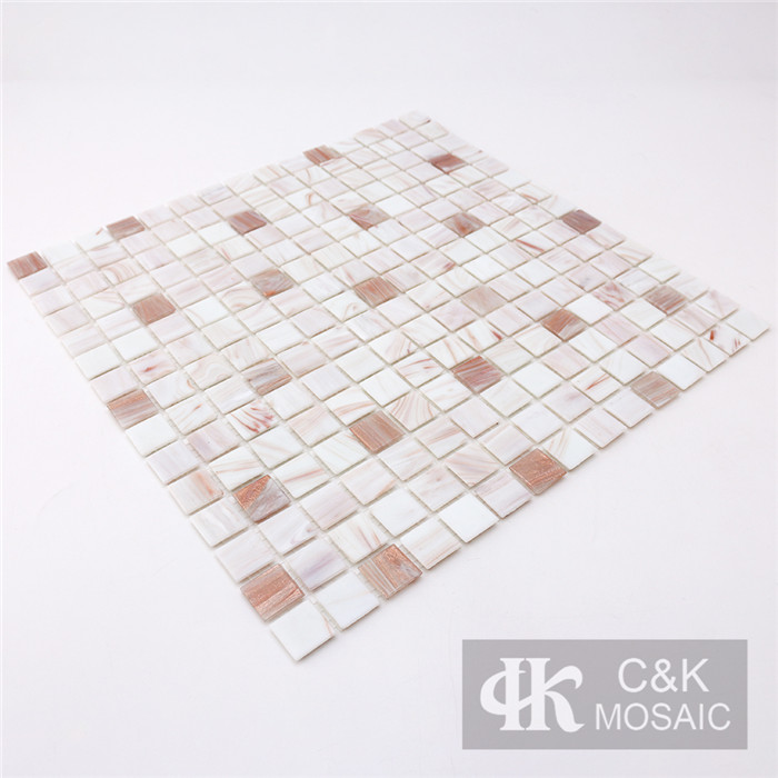 Modern White Mixed Square Hot Melting Golden line Glass Mosaic Tile for Wall and Floor MGSM1002