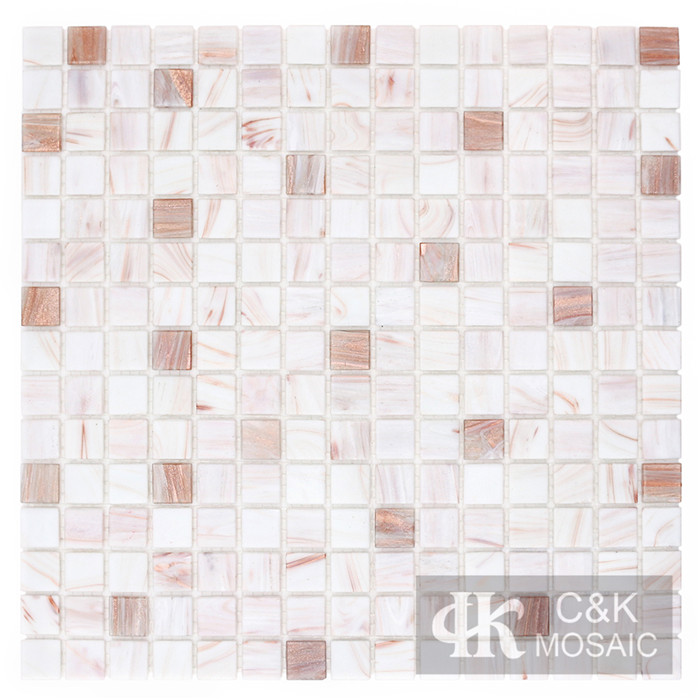 Modern White Mixed Square Hot Melting Golden line Glass Mosaic Tile for Wall and Floor MGSM1002