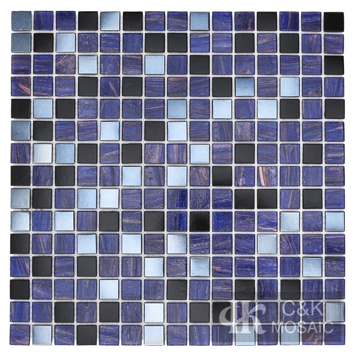 Modern Blue Mixed Square Hot Melting Golden line Glass Mosaic Tile for Wall and Floor MGSM7007