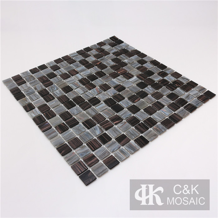 Modern Black Mixed Square Hot Melting Golden line Glass Mosaic Tile for Wall and Floor MGSM8002
