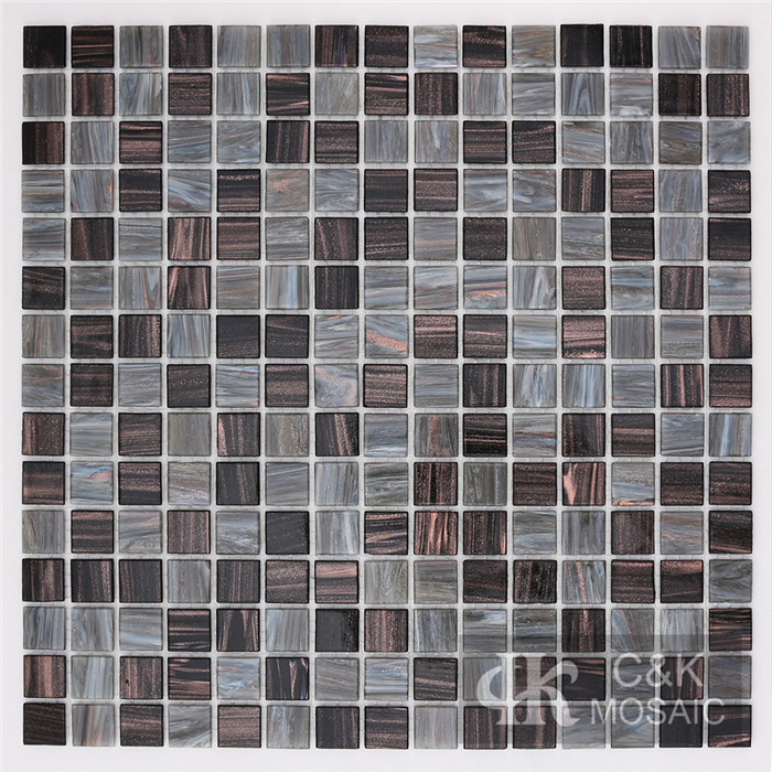 Modern Black Mixed Square Hot Melting Golden line Glass Mosaic Tile for Wall and Floor MGSM8002