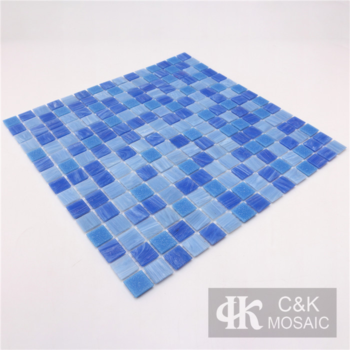 Modern Blue Mixed Square Hot Melting Glass Mosaic Tile for Wall and Floor MGST7007