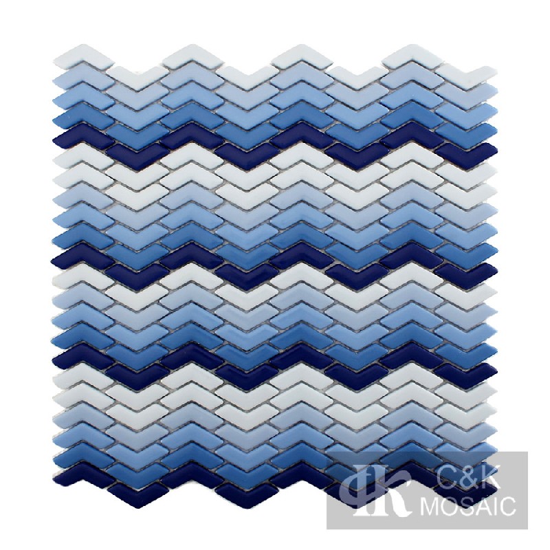 Colorful Blue Chevron Glass Recycled glass mosaic for backsplash MSAG7001B