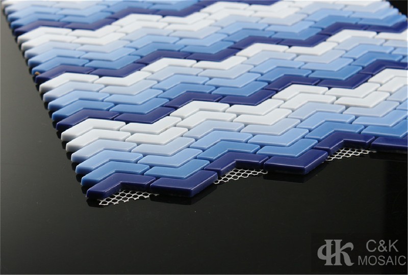 Colorful Blue Chevron Glass Recycled glass mosaic for backsplash MSAG7001B