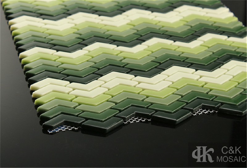 Colorful Green Chevron Glass Recycled glass mosaic for backsplash MSAG6001B