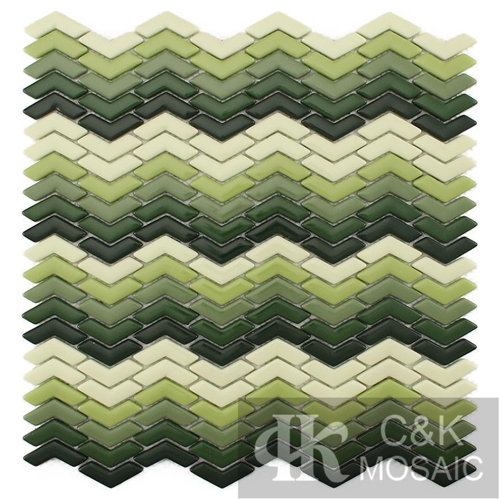 Colorful Green Chevron Glass Recycled glass mosaic for backsplash MSAG6001B