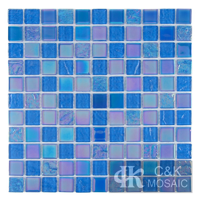 Crystal Blue Mixed Square Glass Mosaic Tiles for Swimming Pool 25ALSW07