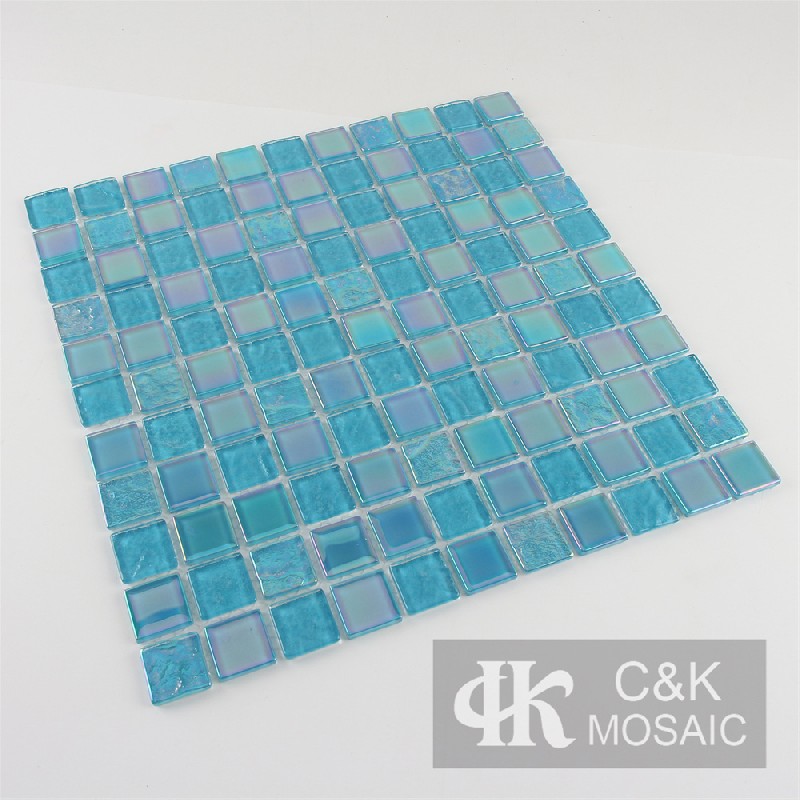 Crystal Ocean Blue Mixed Square Glass Mosaic Tiles for Swimming Pool 25ALSW08