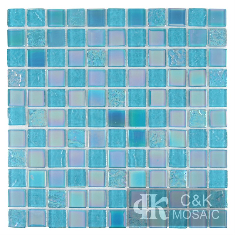 Crystal Ocean Blue Mixed Square Glass Mosaic Tiles for Swimming Pool 25ALSW08