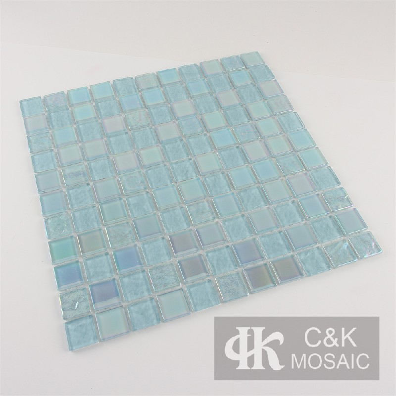 Crystal Teal Mixed Square Glass Mosaic Tiles for Swimming Pool 25ALSW09