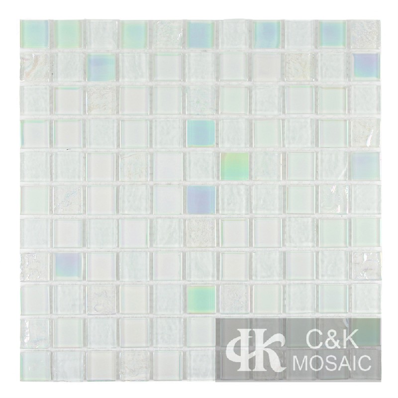 Crystal White Mixed Square Glass Mosaic Tiles for Swimming Pool 25ALSW11