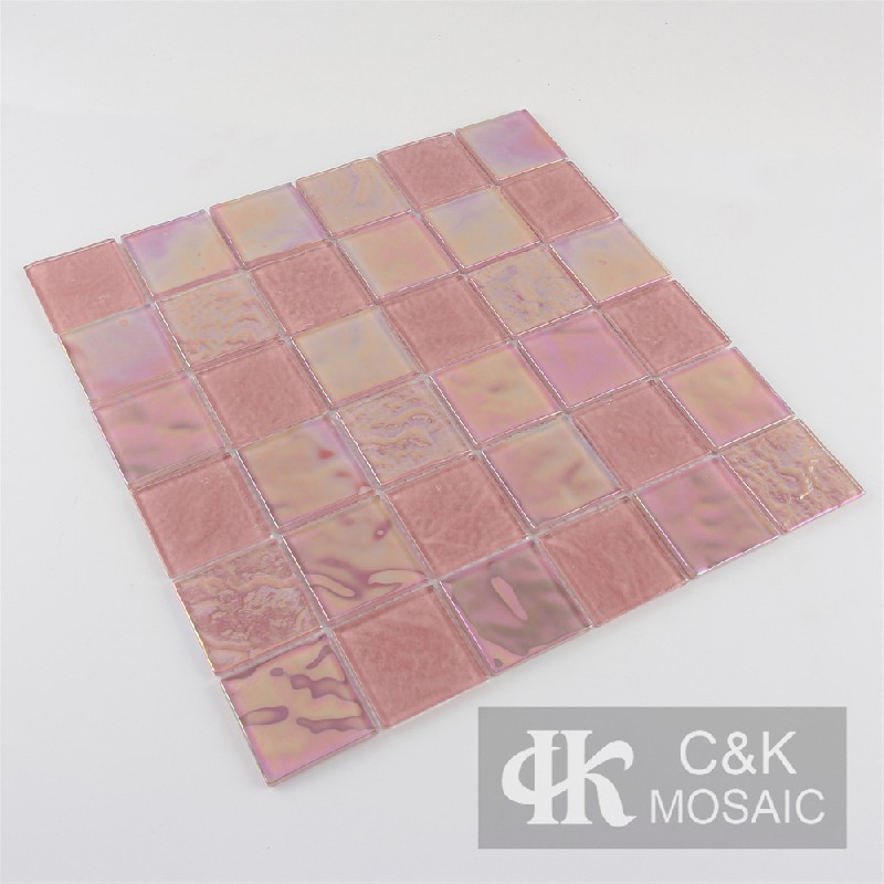 Crystal Pink Mixed Square Glass Mosaic Tiles for Swimming Pool 48ALSW08