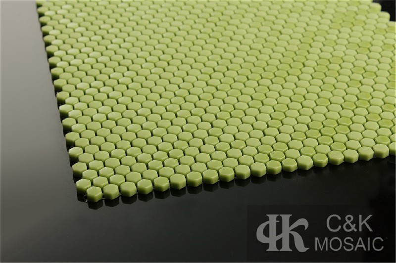 Hot selling Green Hexagon Glass Recycled glass mosaic for backsplash MSHM6008