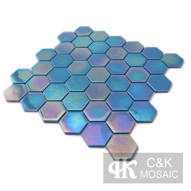 Unique Blue Hexagon Glass Recycled glass mosaic for backsplash 48SHL07