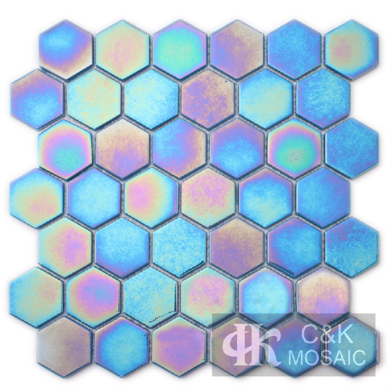 Unique Blue Hexagon Glass Recycled glass mosaic for backsplash 48SHL07