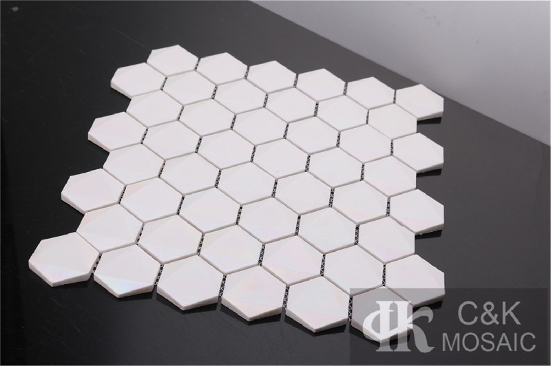 Unique White Hexagon Glass Recycled glass mosaic for backsplash 48SHNA100