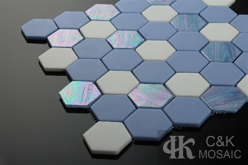 Unique Blue Hexagon Glass Recycled glass mosaic for backsplash MSHM7001