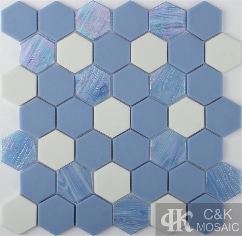 Unique Blue Hexagon Glass Recycled glass mosaic for backsplash MSHM7001