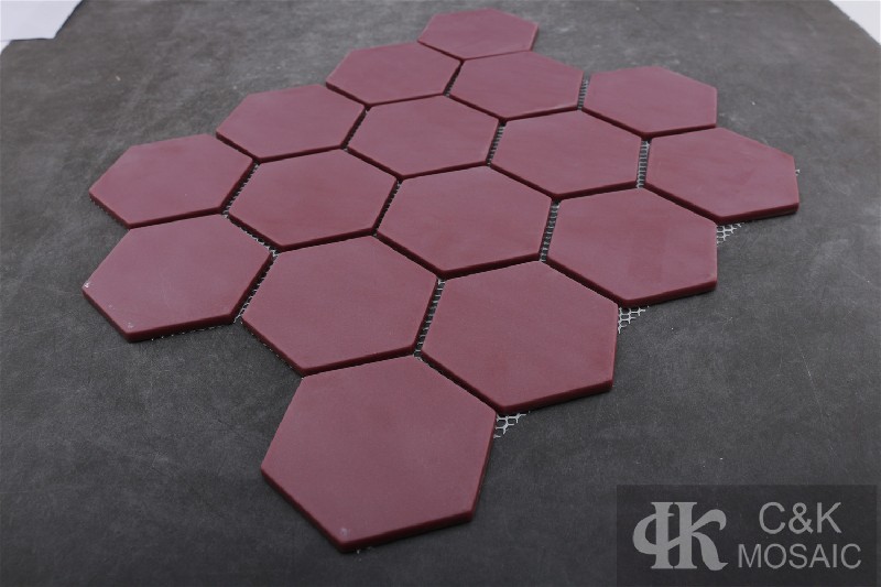 Fashion Red Hexagon Glass Recycled glass mosaic for backsplash 73SHM66