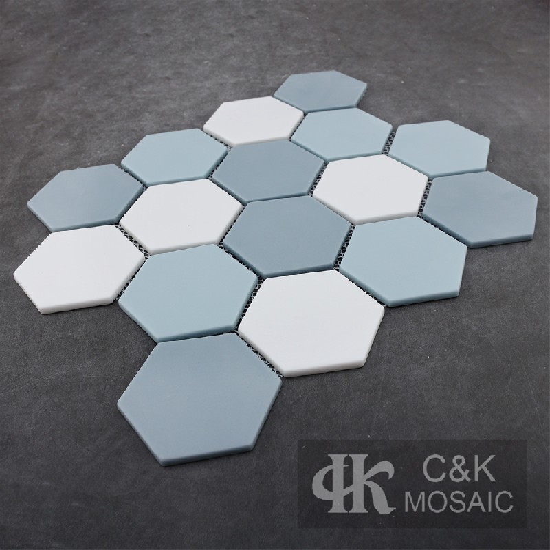 Fashion Blue Hexagon Glass Recycled glass mosaic for backsplash 73SHW107