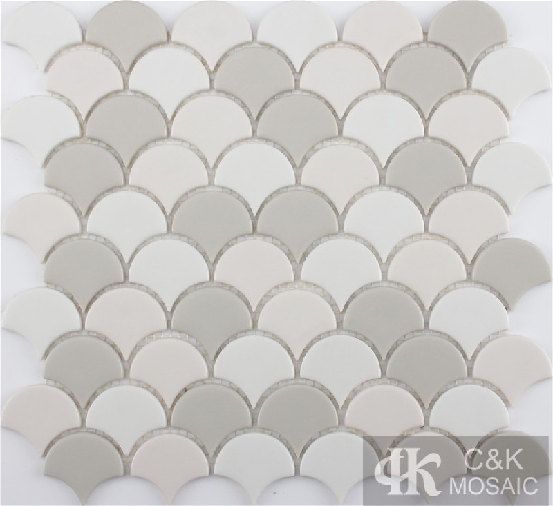 Hot selling White Fan Glass Recycled glass mosaic for backsplash MSDG3006