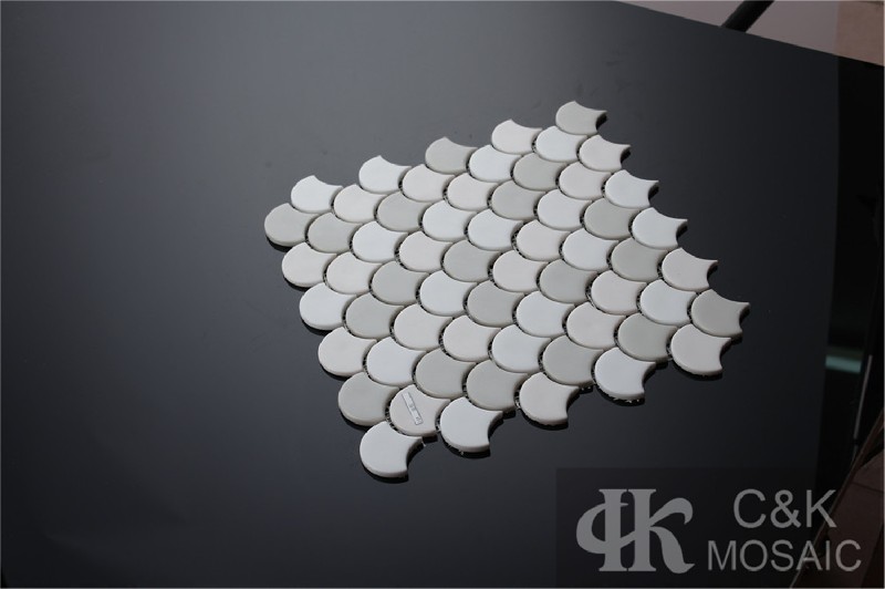 Hot selling White Fan Glass Recycled glass mosaic for backsplash MSDG3006