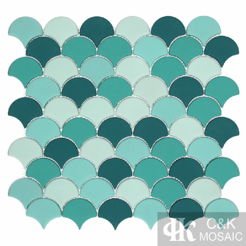 Hot selling Blue Fan Glass Recycled glass mosaic for backsplash MSFM6002