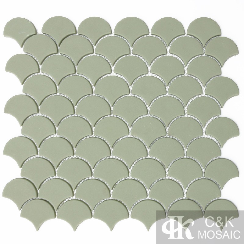 Hot selling Green Fan Glass Recycled glass mosaic for backsplash SFM111