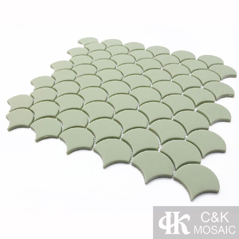 Hot selling Green Fan Glass Recycled glass mosaic for backsplash SFM111