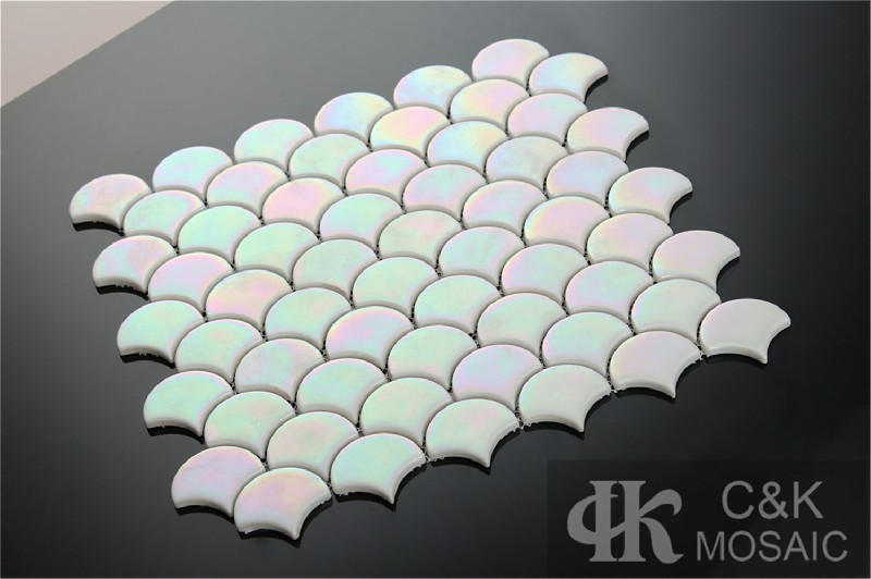 Hot selling White Fan Glass Recycled glass mosaic for backsplash SFL100