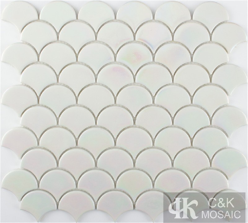 Hot selling White Fan Glass Recycled glass mosaic for backsplash SFL100