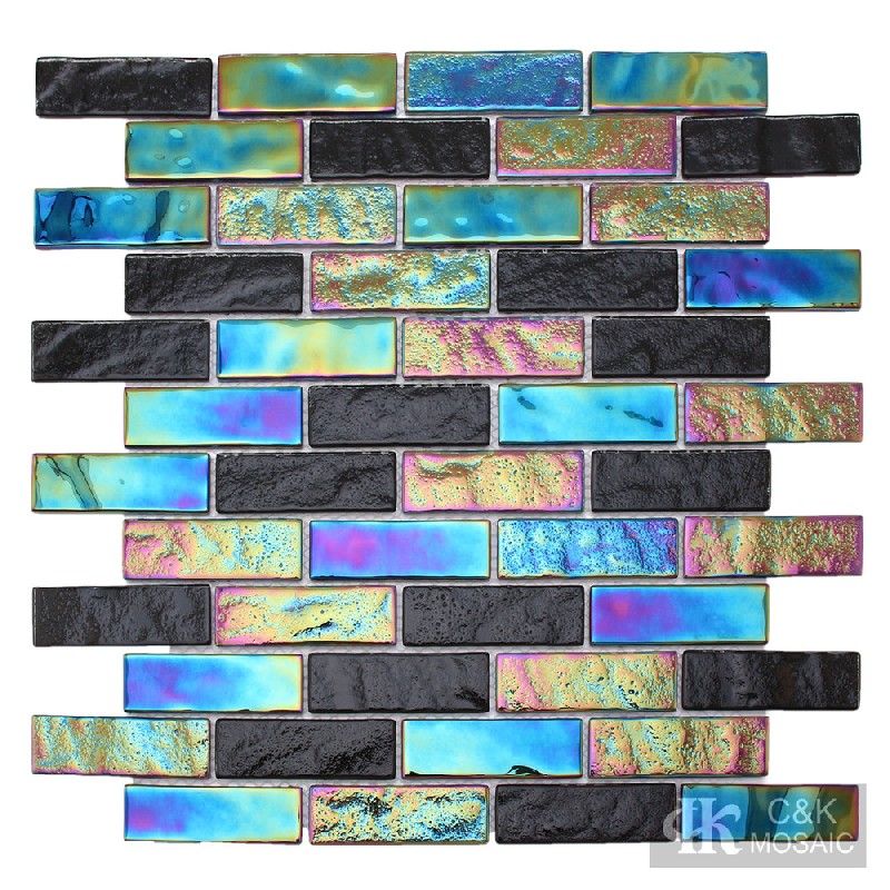 Crystal Black Mixed Subway Style Glass Mosaic Tiles for Bathroom 2373ALSW01