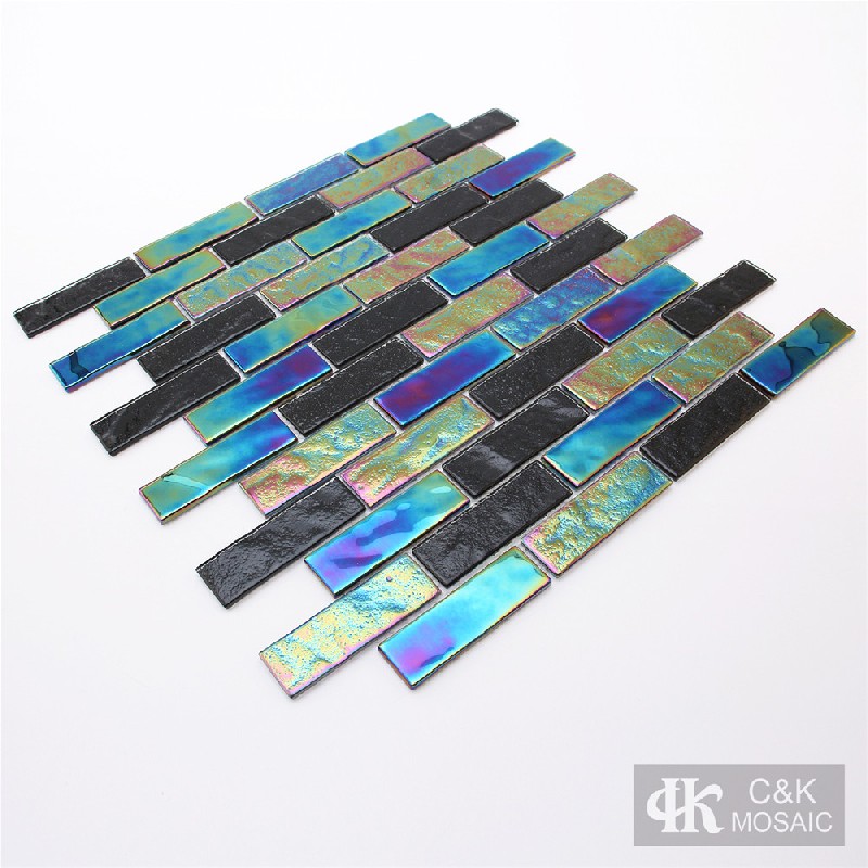 Crystal Black Mixed Subway Style Glass Mosaic Tiles for Bathroom 2373ALSW01