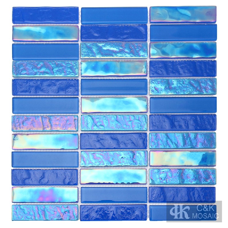 Crystal Blue Mixed Stacked Glass Mosaic Tiles for Pool 2398SLSW03