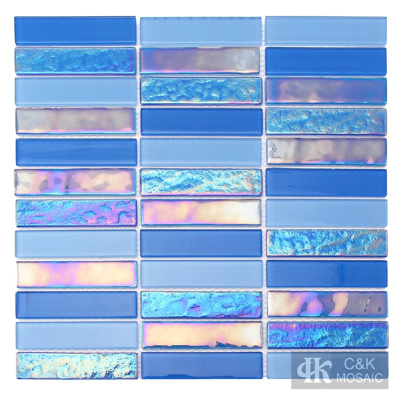 Crystal Blue Mixed Stacked Glass Mosaic Tiles for Pool 2398SLSW04