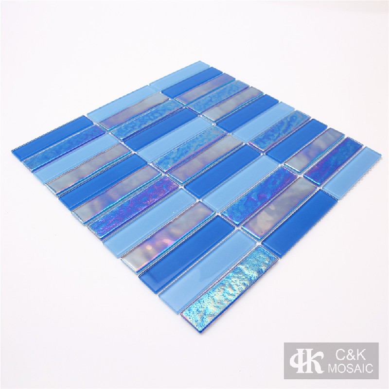 Crystal Blue Mixed Stacked Glass Mosaic Tiles for Pool 2398SLSW04