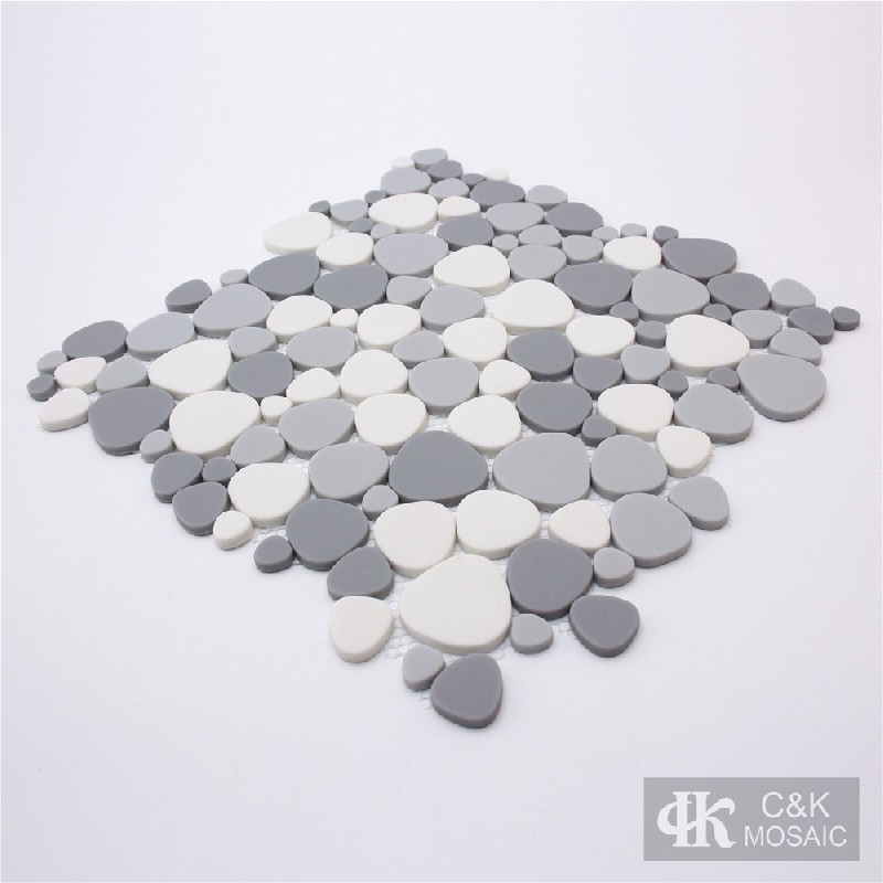 Hot selling Grey Oval Glass Recycled glass mosaic for backsplash MSABM2001