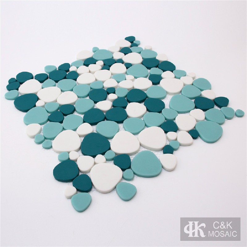 Hot selling Green Oval Glass Recycled glass mosaic for backsplash MSABM6002