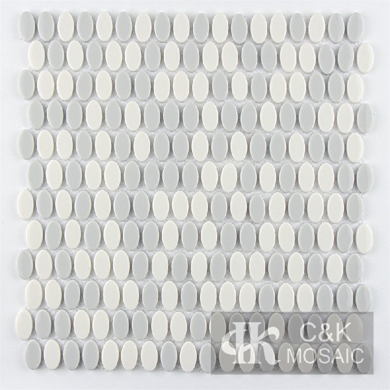 Hot selling Grey Oval Glass Recycled glass mosaic for backsplash MSMG2084