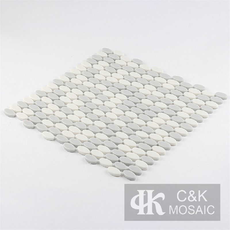 Hot selling Grey Oval Glass Recycled glass mosaic for backsplash MSMG2084