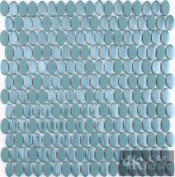 Hot selling Blue Oval Glass Recycled glass mosaic for backsplash MSML6001